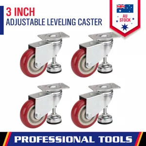 4-Piece 3inch Leveling Casters Adjustable PVC Plate Mounted 360° Swivel Wheel - Picture 1 of 6