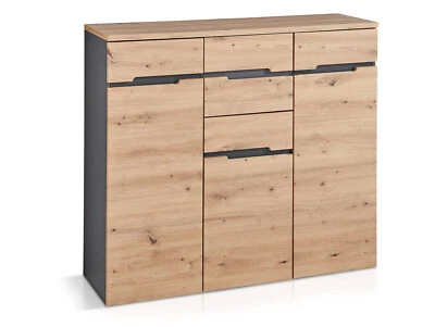 Kommode Sideboard Wohnzimmerschrank MAILAND II MDF Dekorplatte Eichefarbig Grau - Bild 1 von 4