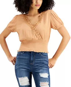 Self Esteem Juniors' Lace-Trim Smocked Top (Small, Camel) - Picture 1 of 1