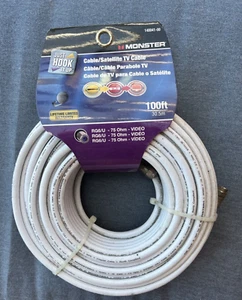 TV por cable/satélite coaxial de alta resistencia Monster 140041-00 RG6/U 100' blanco - Imagen 1 de 5