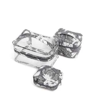 Vera Bradley 3 Piece Cosmetic Organizer Set Moon Meadow Shadow Travel Gray White - Imagem 1 de 2