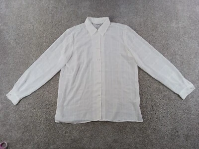 Liz Baker 女式长袖纽扣衬衫 16T 聚酯纤维格子白色 — 第 1/4 张图片