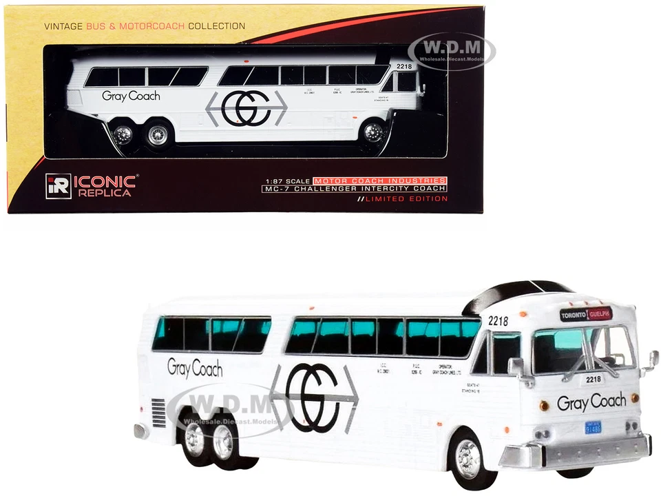 Iconic Replicas MCI MC-7 Intercity Bus White "Gray Coach" Canada 1/87 87-0270