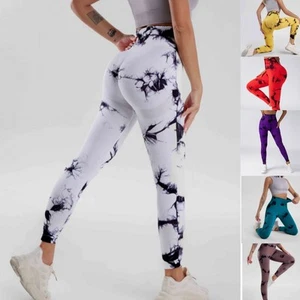 NEW Seamless High Waist Gym Leggings Fitness Sports Running Yoga Pants Tie Dye - Picture 1 of 16