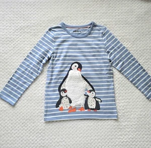 NWOT Mini Boden Puff Sleeve Appliqué T-shirt Pebble Blue/Ivory Penguin Sz 5-6 - Picture 1 of 4
