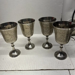 World Gift Zy India 6” Wine Goblets Silver plate Set Of 4 - Picture 1 of 13