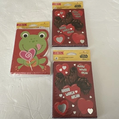 Día de San Valentín Star Wars Disney Chewbacca R2-D2 C-3PO & Frog, Ladybug Card & Env Foto 1 de 4