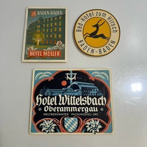 Lot of 3 Vintage Hotel Travel Luggage Labels GERMANY Baden Hotel Muller Hirsch - Picture 1 of 6