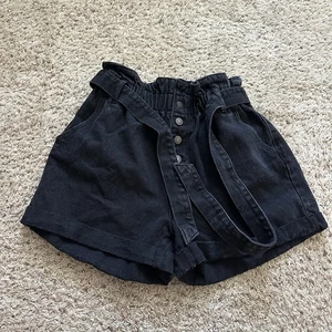 Forever 21 Black Denim Button Fly Paper Bag Tie Denim Shorts Size 29/8 Cotton - Picture 1 of 6