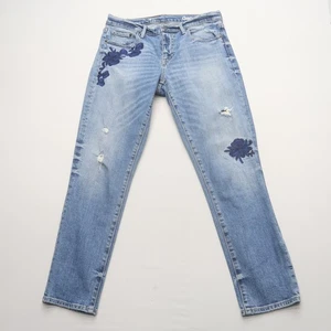Pantalones de mezclilla para mujer Gap Girlfriend talla 28 tiro medio florales bordados boho desgastados - Imagen 1 de 12