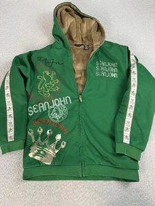 Vintage Sean John Y2K Jacket Hoodie Full Zip Front Green Faux Fur Lined XL - Imagen 1 de 6