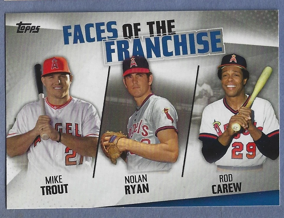 2019 Topps Faces of Franchise Trios #FOF-1 Mike Trout, Nolan Ryan, Carew Angels - Image 1 of 2