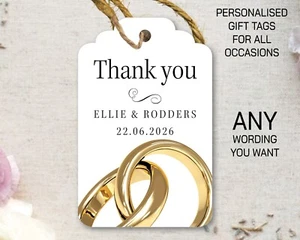 Personalised Wedding Golden Ring bride groom Gift tags Favour thank you tag 01 - Picture 1 of 3