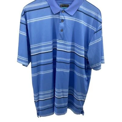 PGA Tour Mens Blue White Black Striped Polo Size XL - Image 1 of 4