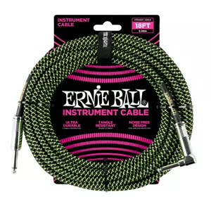 Ernie Ball 18' Braided Straight / Angle Instrument Cable - Black / Green 6082 - Picture 1 of 9