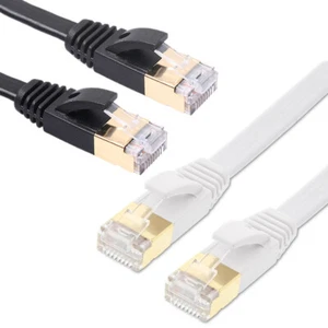 NEW RJ45 CAT7 Network Ethernet Cable Flat SSTP 10Gbps Gigabit Thin Patch LAN - Picture 1 of 12