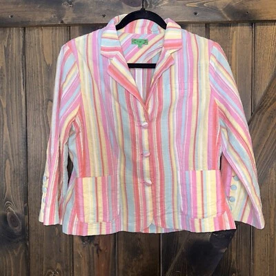 Chaqueta Blazer TIBI Vintage Rayas Arco Iris Algodón Pastel Para Mujer’s Talla L Foto 1 de 4