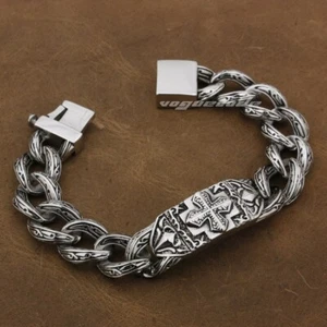 Stainless Steel Cross Link Chain Bracelet Charms Biker Punk Jewellery 5C016C - Picture 1 of 15