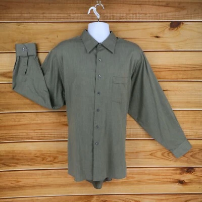 Camisa de vestir Van Heusen para hombre 18,5 verde sarga Hampton cuello de punta sin arrugas Foto 1 de 4