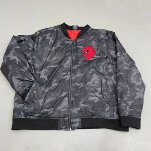 Marvel Deadpool Camouflage Bomber Puffer Jacket Gray Red Full Zip Mens XXL 2XL - Picture 1 of 7