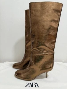 Zara Mujer Metálico Gatito Rodilla Botas Dorado Bronce Todo Tallas Ref 2003/510 - Imagen 1 de 15