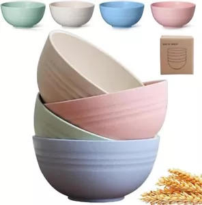 Unbreakable Cereal Bowls Set of 4 24 OZ Wheat Straw Bowls Microwave - Picture 1 of 3
