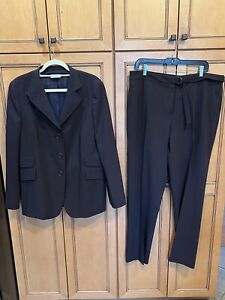 Akris Punto Suit Womens 14 Dark Brown Wool Blazer Trousers Pant Suit