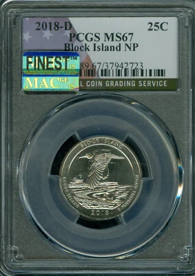 2018 D BLOCK ISLAND FLAG QUARTER PCGS MS67 PQ MAC FINEST GRADE MAC SPOTLESS . - Image 1 of 2