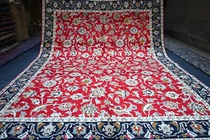 Red Floral Caucasian Wool Area Rug 10x13 ft Large Hand Knotted Geometric Carpet - Picture 1 of 12