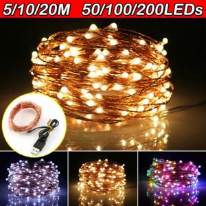 50/100/200 LED USB Lights Rice Copper Wire Fairy String Xmas Lights Party Decor - Picture 1 of 13