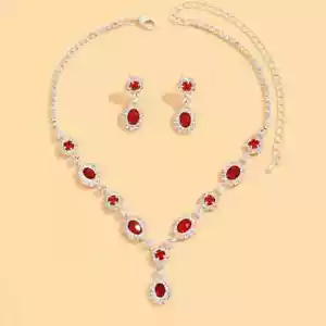 Elegant Red Crystal Jewelry Set - Necklace & Earrings Black brand new - Picture 1 of 6