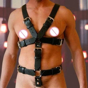 Nuevo Arnés de Cuero Bondage Hombre Gótico Punk Rave Liguero Tirantes Cinturones BDSM - Imagen 1 de 9