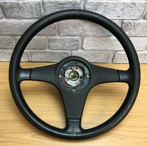 Genuine BMW Sport Black Leather 3 Spoke Steering Wheel. E30 E34 E28 E32 etc. 2C - Picture 1 of 15