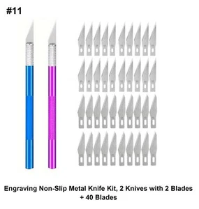 Nuevo Grabado Antideslizante Metal #11 Kit de Cuchillos, 2 Cuchillos con Hojas + 40 Hojas - Imagen 1 de 5