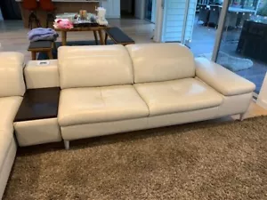 Big light grey leather L-shaped lounge suite used in a very good condition - Picture 1 of 6