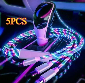 5PCS 3 in 1 LED Flowing Light Up Charge Cable for iPhone/ Micro USB/ Type C - Picture 1 of 9