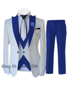 White Suits Men 3Piece Set Slim Formal Wedding Groom Tuxedo (Blazer+Vest+Pants) - Picture 1 of 36