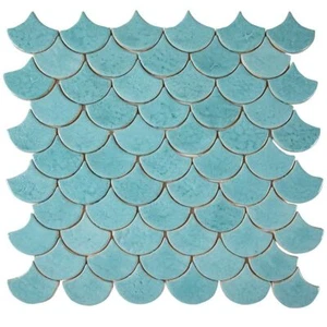 Fish Scale Tile Set Azure Lagoon - Fan Ceramic Fish Scale Tile - Picture 1 of 12