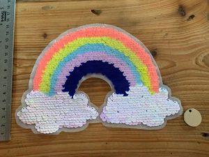 X Large Sequin Multicoloured Rainbow Embroidered Sew On Patch H:15cm W:21.4cm - Picture 1 of 5
