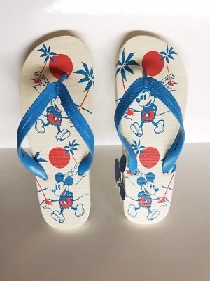 Disney X JUNK FOOD Mickey Mouse Blue Flip Flops Sandals Shoes Thongs Size XL 6 - Image 1 of 4