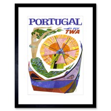Portugal Travel TWA Airline Windmill Mermaid Framed Wall Art Print 9X7 In