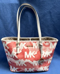 Michael Kors Jet Set Travel Shibori Print Pink/White Logo Med Tote Shoulder Bag - Picture 1 of 16