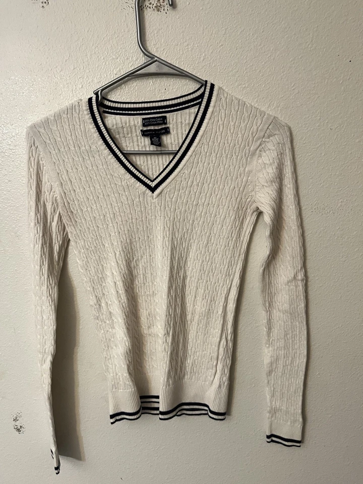 Suéter Tommy Hilfiger Mujer Cuello en V Tejido Talla XS Blanco Tenis Foto 1 de 4