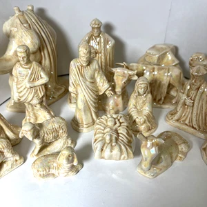 Vintage irisierende Keramik Krippe Set 16 Teile beige perlmutt LESEN A6 - Bild 1 von 15