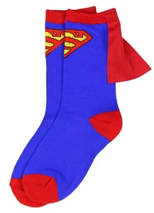 DC Comics Superman Blue Red Youth Boys Caped Crew Socks (4-6) - Picture 1 of 2