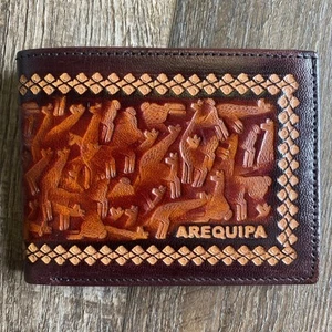 Peruvian Leather Handmade Handcrafted Tooled Lama Alpaca Wallet Arequipa Coin - Picture 1 of 6