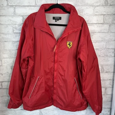 Ferrari Mens Red Jacket Large Official Product Lightweight Hidden Rain Hood EUC! - Image 1 of 4