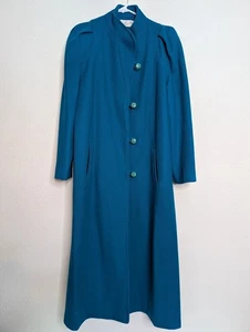 Vintage Beau Brem USA Long Dress Coat Wool Blue Dark Glamour Quiet Luxury Lined - Picture 1 of 7