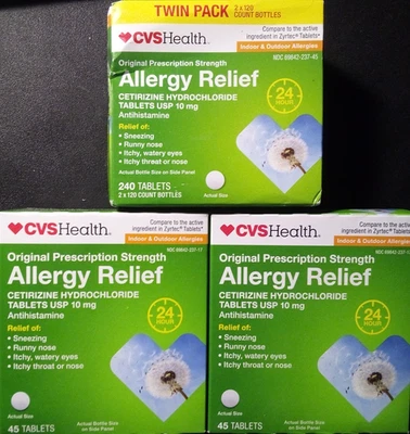 3 CVS HEALTH ALIVIO DE ALERGIAS 330 TABS 10mg Antihistamínico EXP 6/26 - 6/27 ENVÍO GRATUITO Foto 1 de 4