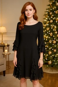 Abito vintage Nina Raynor 100% seta nero chiffon vacanze strega Halloween taglia 12 - Foto 1 di 16